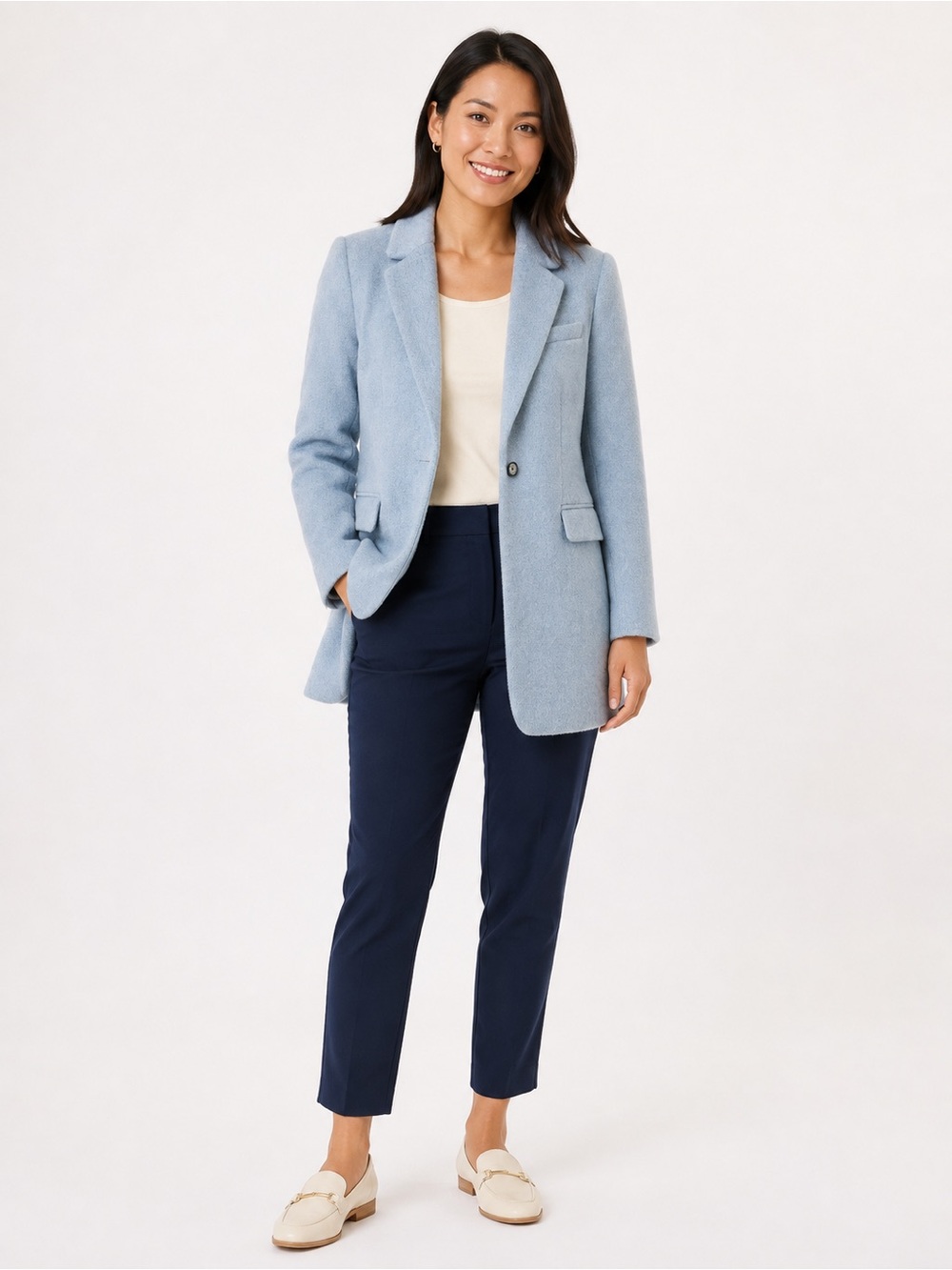 Loft blue cloth jacket blazer Womens Large Petite one button lined Tailored